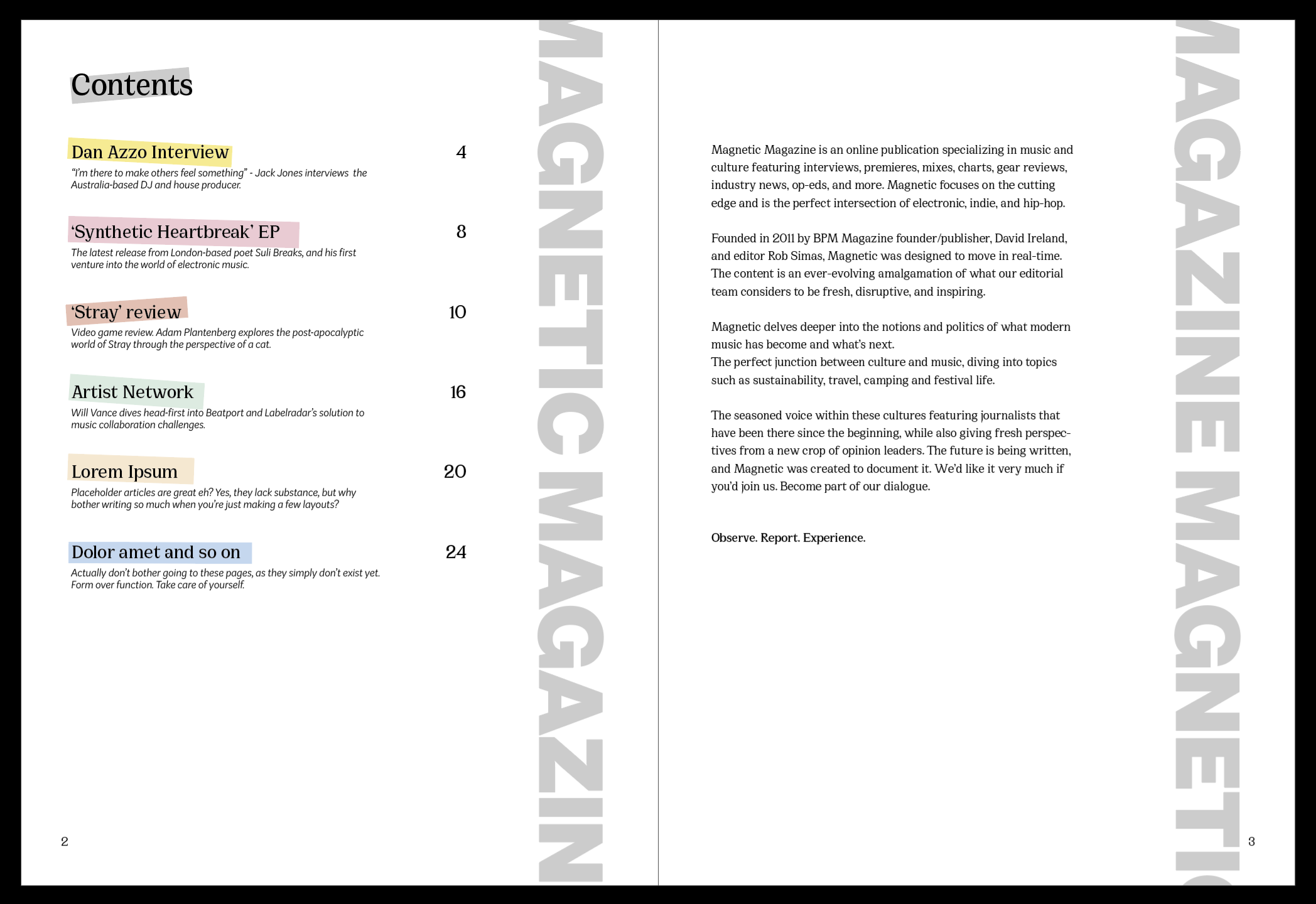 the table of contents